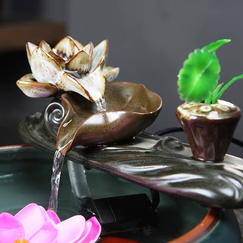 Thác nước hồ sen thả cá gốm sứ thủ công trang trí bàn trà bàn làm việc