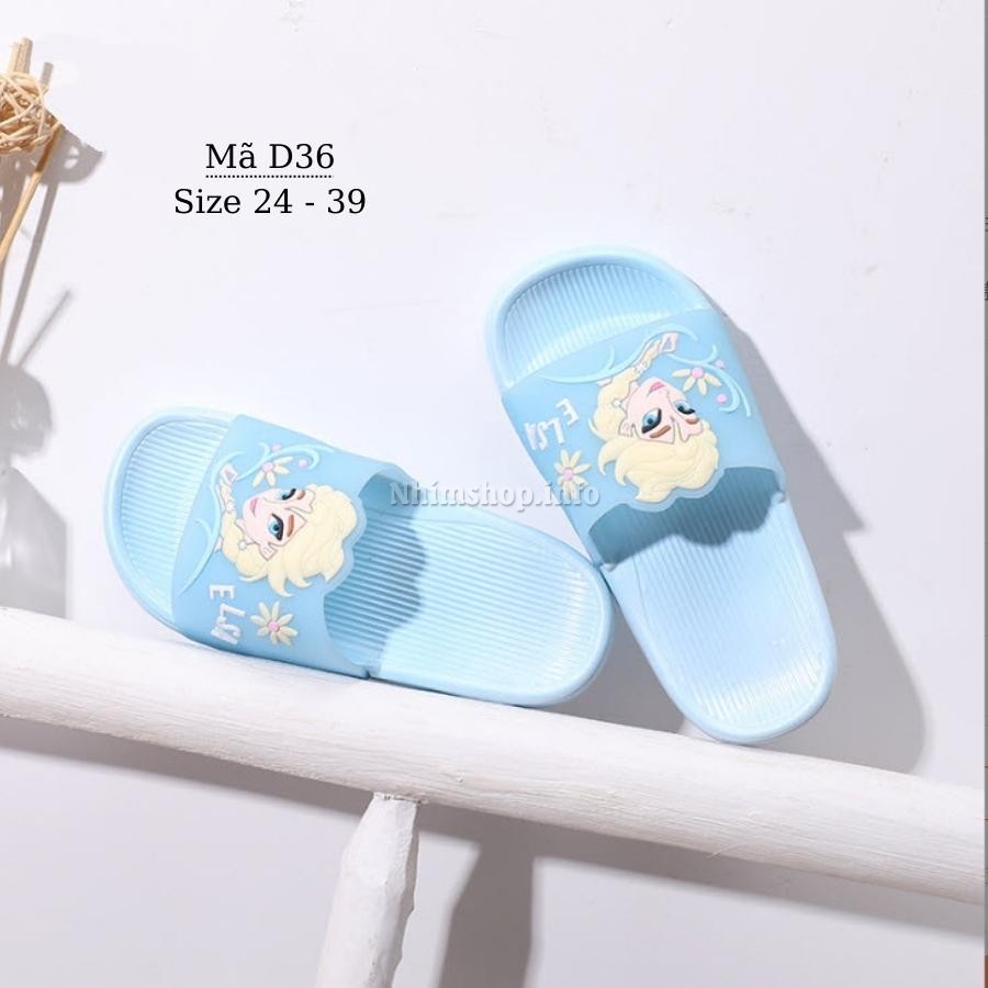 Dép lê cho bé, dép quai ngang bé gái màu xanh hình công chúa Elsa, đế cao su chống trơn trượt cho trẻ em 2 - 12 tuổi D36