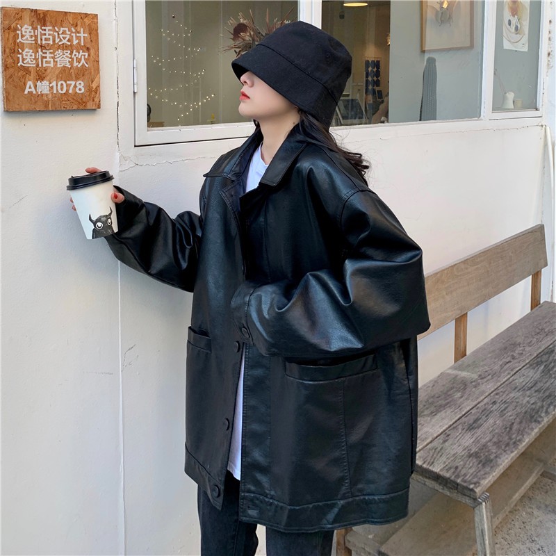 |SẴN| AK30_ÁO KHOÁC DA OVERSIZE ULZZANG CÁ TÍNH