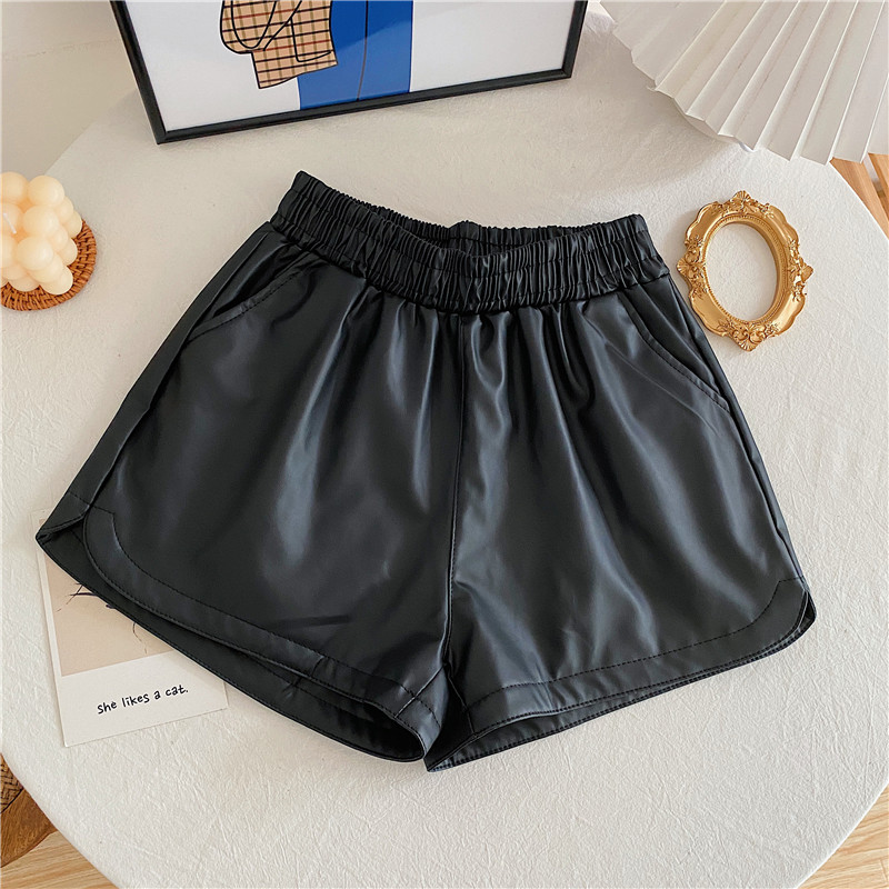 Quần short da cạp cao ống rộng dễ phối đồ thời trang Hàn Quốc