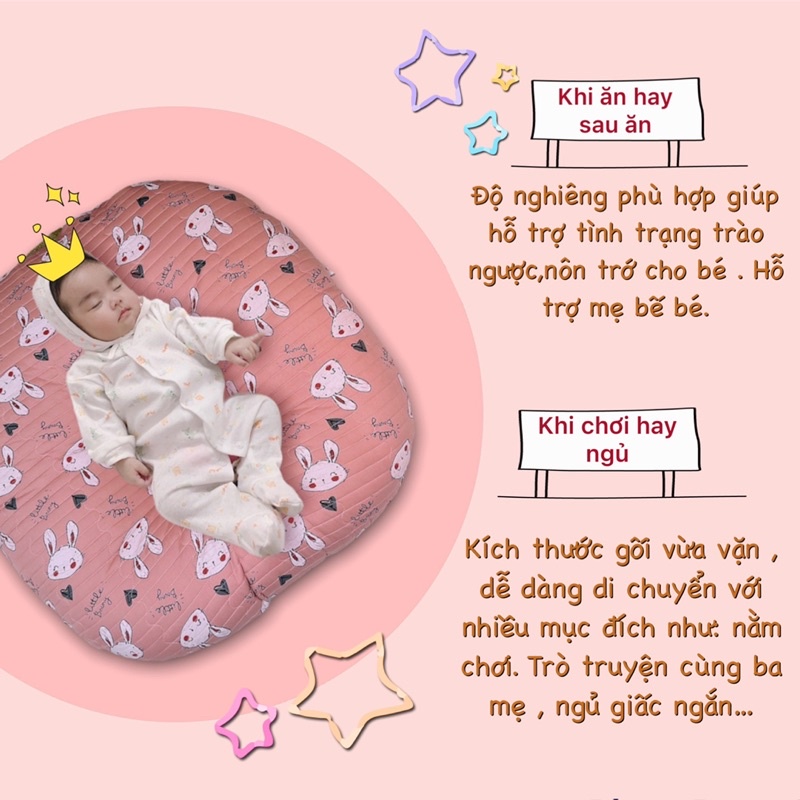 Gối chống trào ngược cao cấp Vuông Tròn cotton Hàn chần bông, chống nôn trớ an toàn cho bé (Bao gồm vỏ gối và ruột)