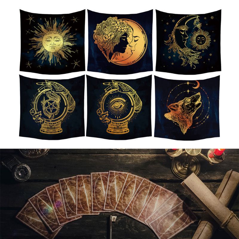 Khăn hình mặt trời và mặt trăng phong cách tarot dùng trang trí nhà cửa