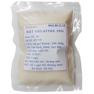 Túi Gelatine Bỉ dạng bột dùng làm thạch , bánh kẹo dẻo, làm đông bánh túi 50g cho các món ăn thêm phong phú