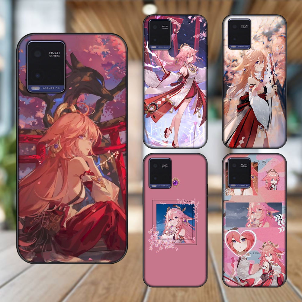 Ốp lưng Vivo Y21 viền đen in hình Yae Miko Genshin Impact