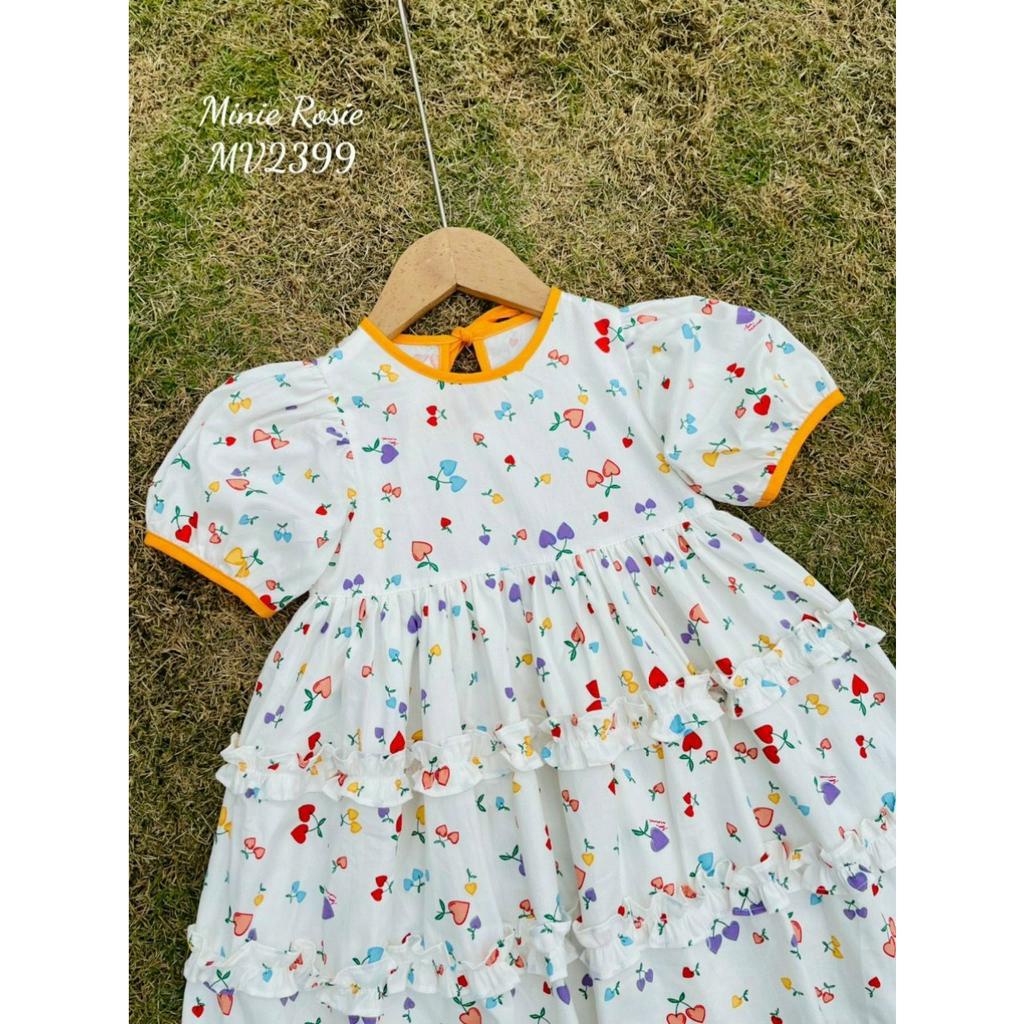 Váy tay bồng viền cổ cam hoạt tiết trái tim cho bé gái