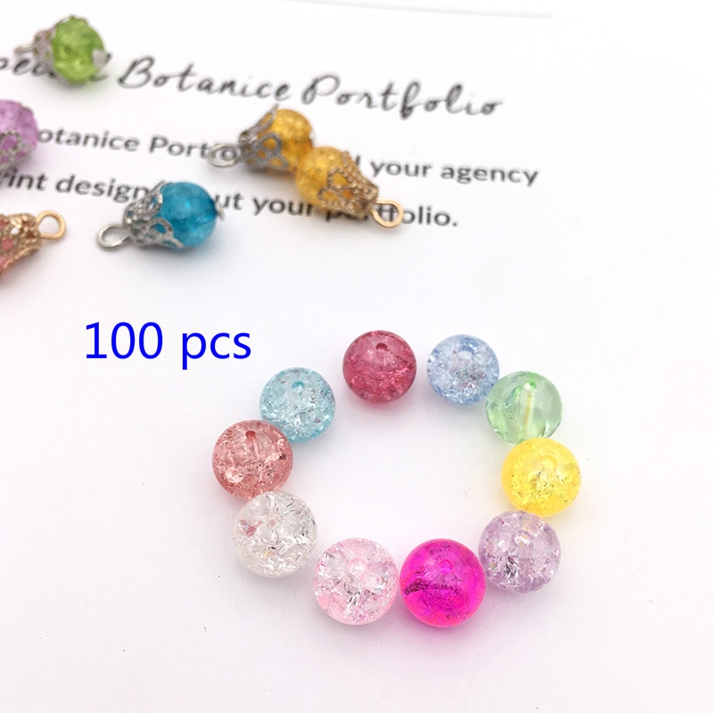 Set 100 Hạt Thủy Tinh Tròn 8mm Làm Trang Sức