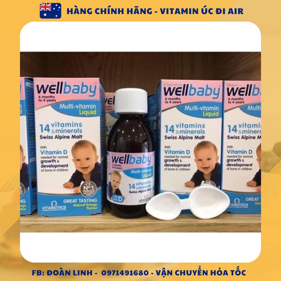 Vitamin tổng hợp wellbaby cho bé 150ml, Hàng chuẩn đi air, Uk, Date xa