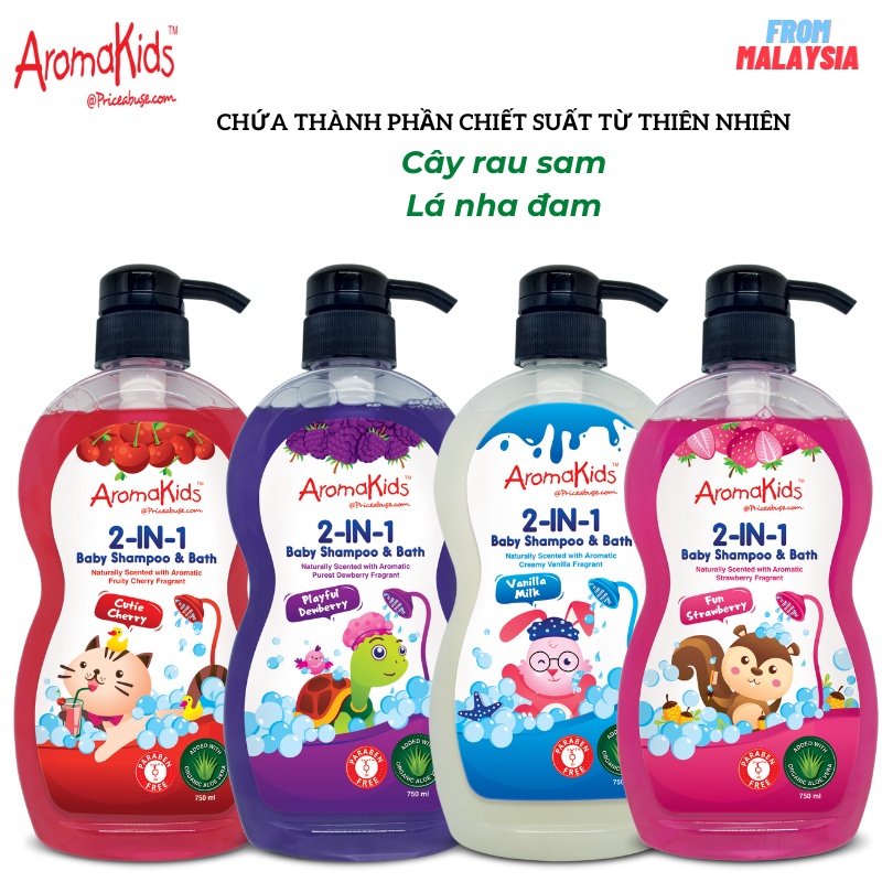 Sữa Tắm Gội Cho Bé AromaKidsThơm Lâu,Dịu Nhẹ,Làm Sạch Và Bảo Vệ Da Em Bé - 750ml/chai