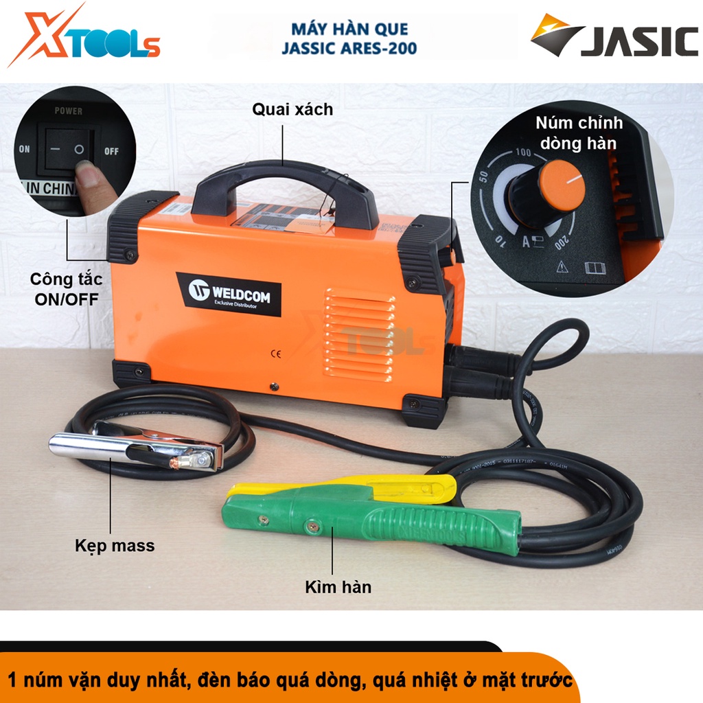 Máy hàn que Jasic ARES-200, máy hàn TIG quẹt, dòng hàn 10A - 200A, đường kính que 1.5mm - 5.0mm [CHÍNH HÃNG][XTOOLS]