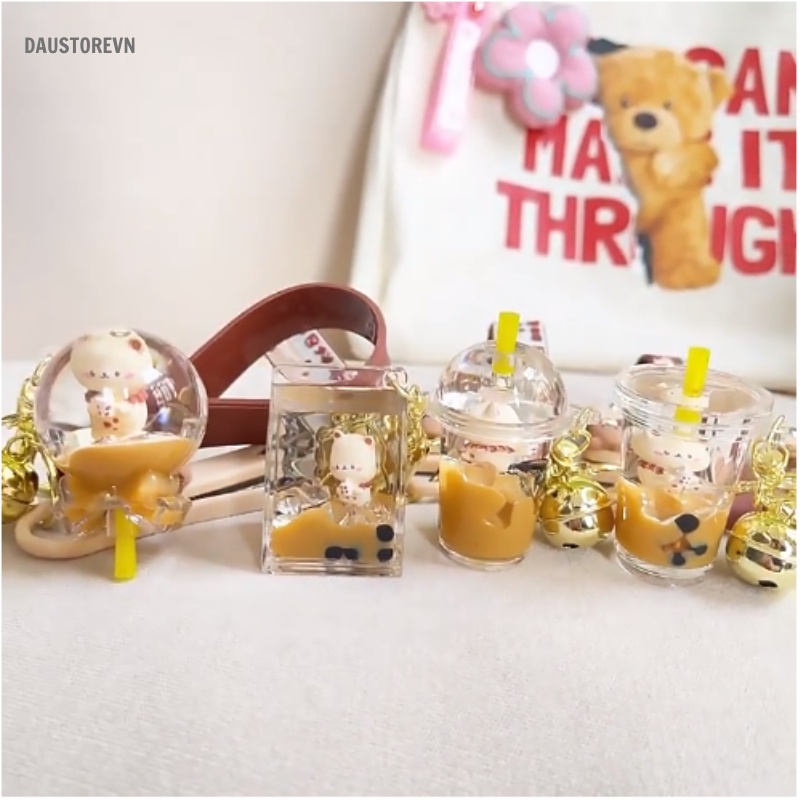 Móc khóa bé gấu cute hạt me, kèm bấm móng tay ,lợn con chuyển động bên trong chuyên túi xách balo daustorevn