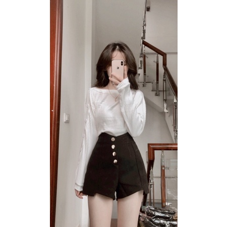 áo len trễ vai tay phối cúc (ảnh thật shop chụp) | BigBuy360 - bigbuy360.vn