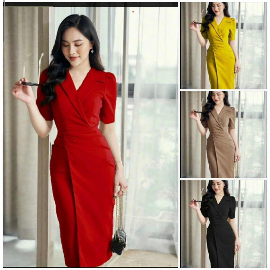Đầm Body cổ vest xếp ly cao cấp - YB220502