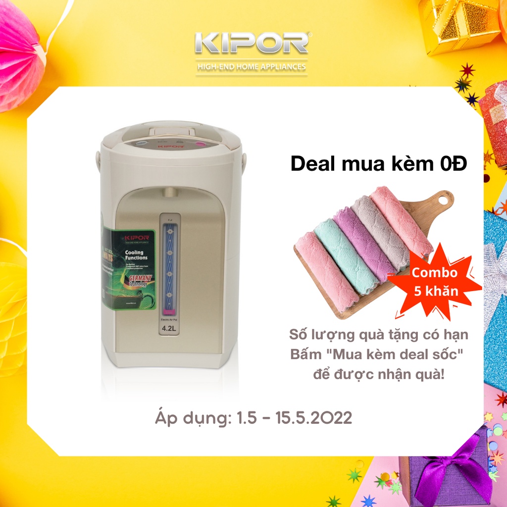 Bình thuỷ điện KIPOR KP-EP642-4,2L-Ruột bình inox 304-chế độ tự bật/ngắt,3 chế độ lấy nước-Bảo hành tại nhà 12 tháng