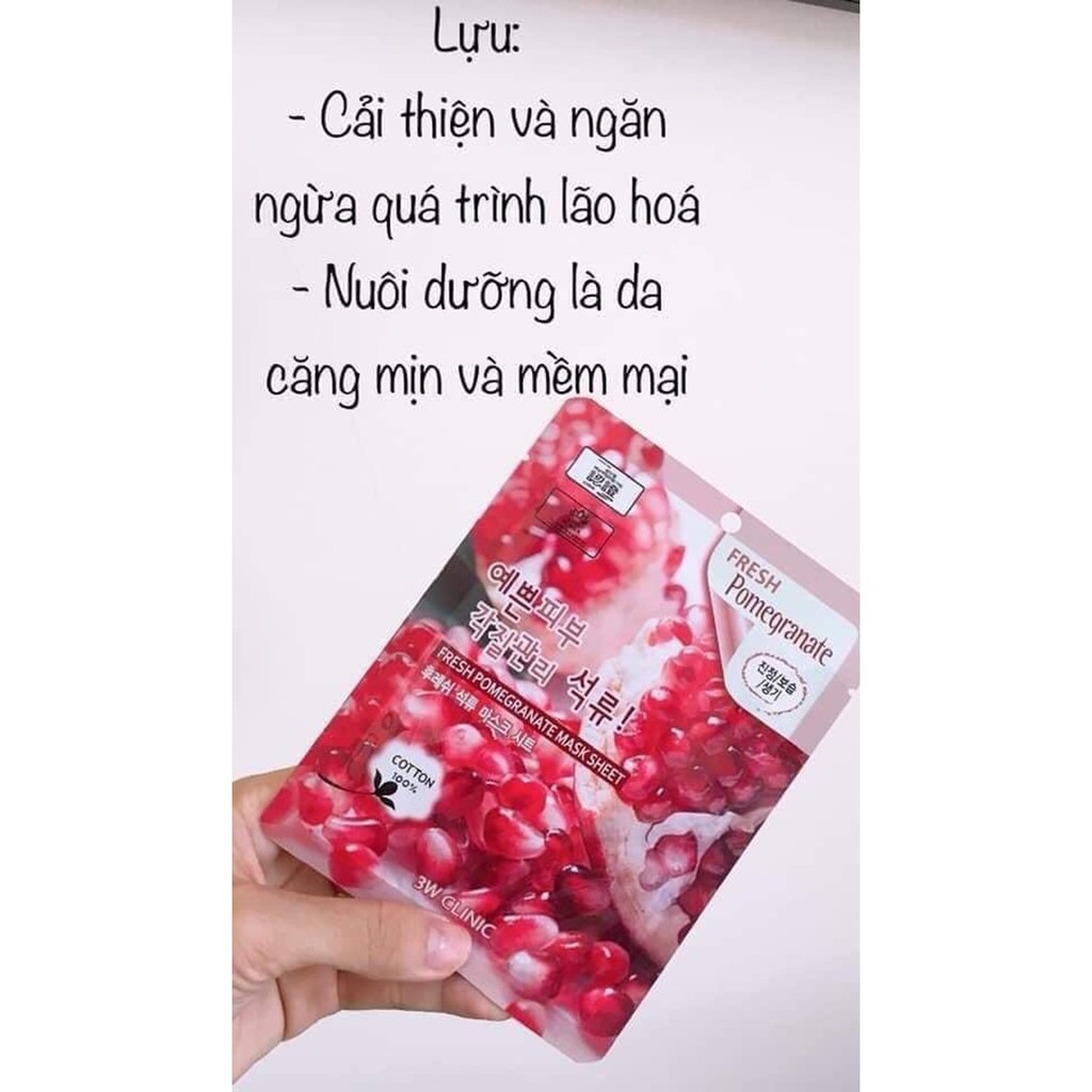 Mặt Nạ Dưỡng Ẩm Da Chiết Xuất Lựu 3W Clinic Fresh Pomegranate Mask Sheet