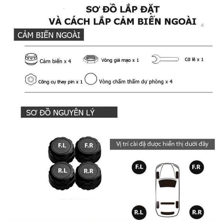 [ Bảo Hành 12 tháng] Cảm biến áp suất lốp van ngoài dành cho ô tô, xe hơi TS03X pin 400mAh, chống nước Ip67