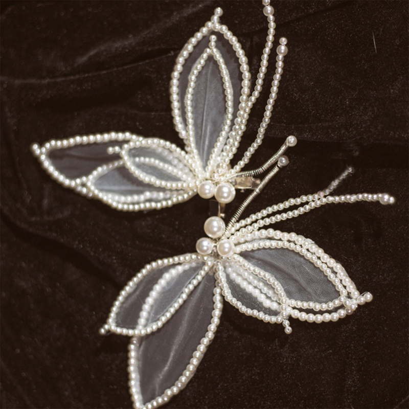 Kẹp Tóc Hình Cánh Bướm Đính Ngọc Trai Cho Chị Em Gái