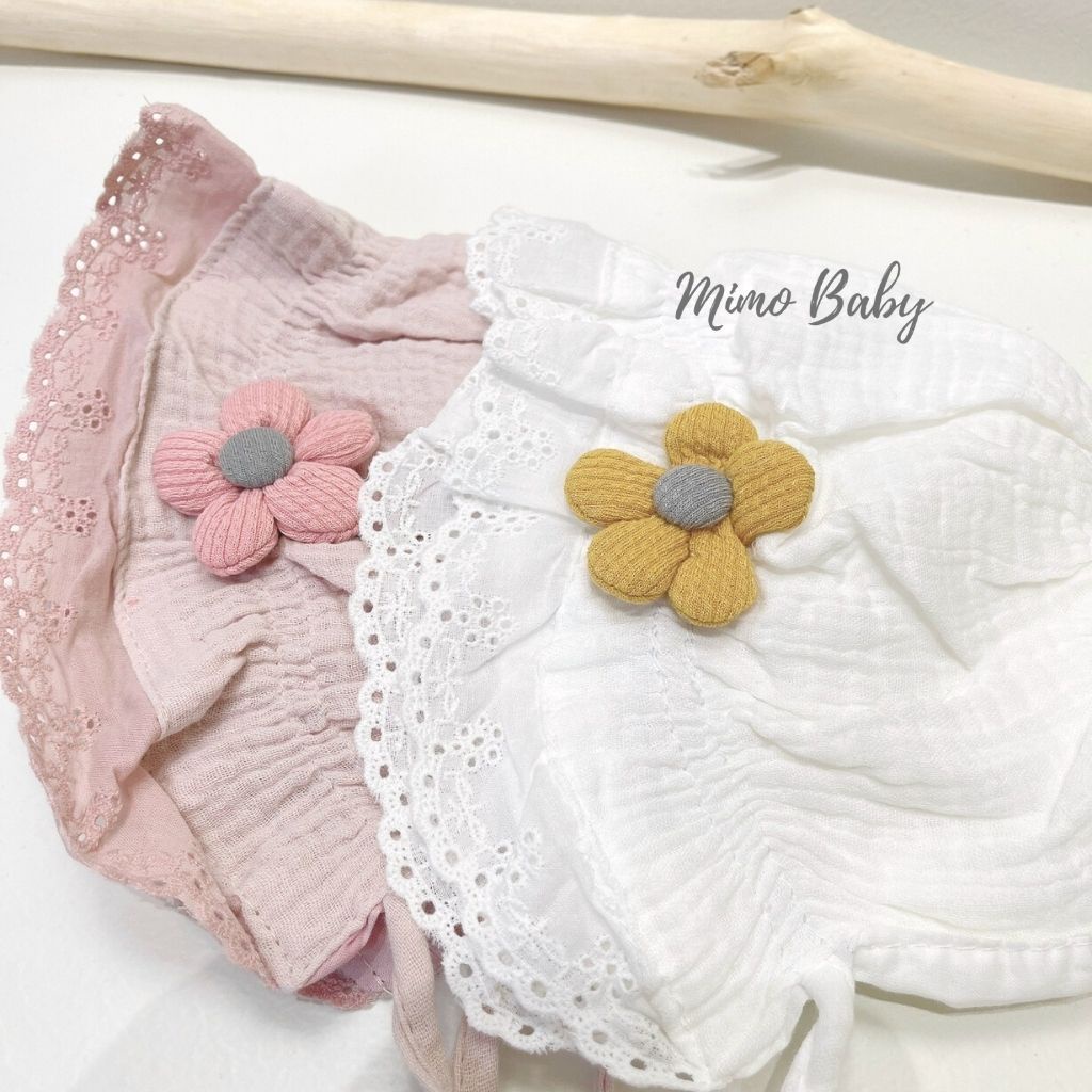 Mũ nón tiểu thư vải đũi đính bông hoa dễ thương cho bé gái MTT159 Mimo Baby