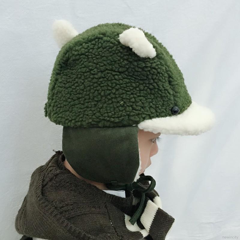 Mũ lông thiết kế có tai và dây buộc bằng chất liệu lông nhung giữ ấm dễ thương cho trẻ