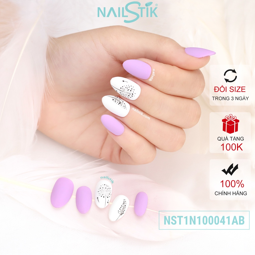 Móng úp thiết kế by NAILSTIK, màu tím, form móng bầu, ngắn, 041