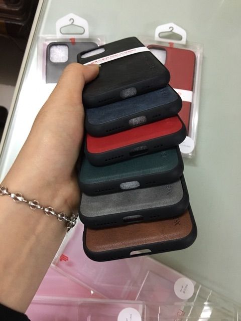 Ốp điện thoại phối da màu trơn thiết kế siêu mỏng cho iPhone 6/6S/7/7plus/X/XS/XS MAX