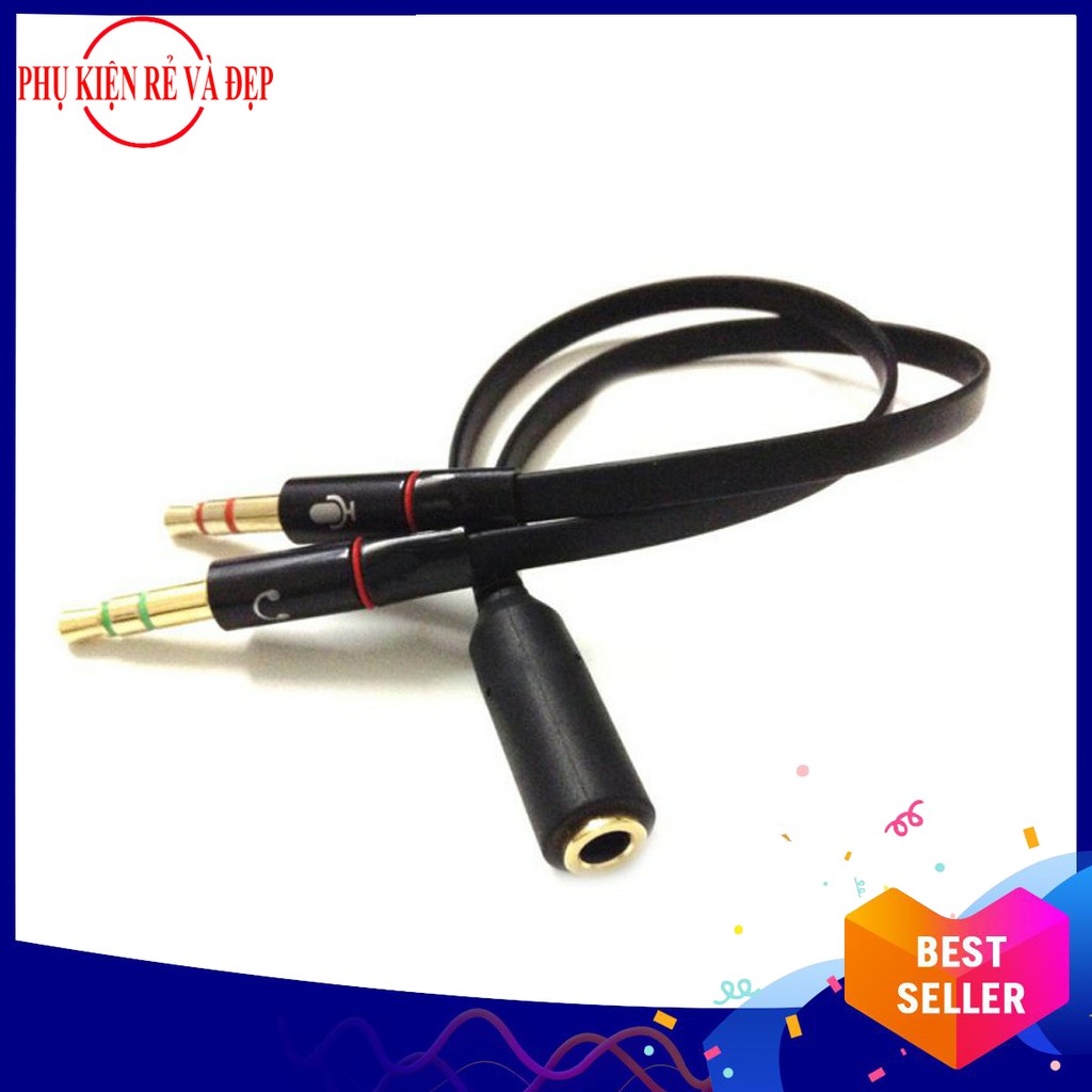 Dây Audio chuyển tai nghe 3.5mm (đầu cái) sang 2 đầu Mic và Tai nghe (đầu đực)