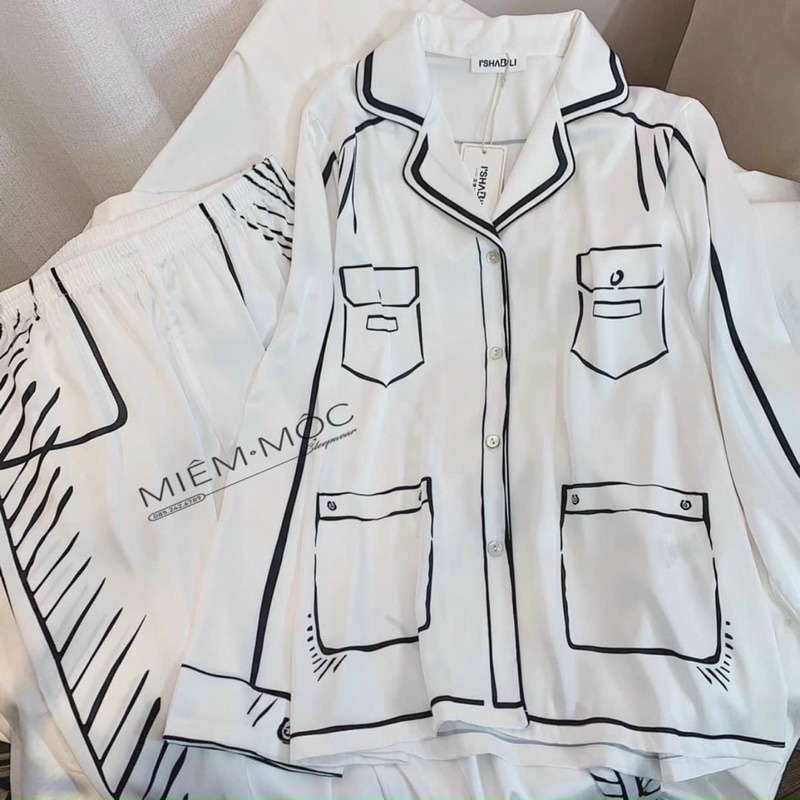 Bộ pijama Lụa QC Mẫu Mới Tay Dài Quần Dài Siêu Hot