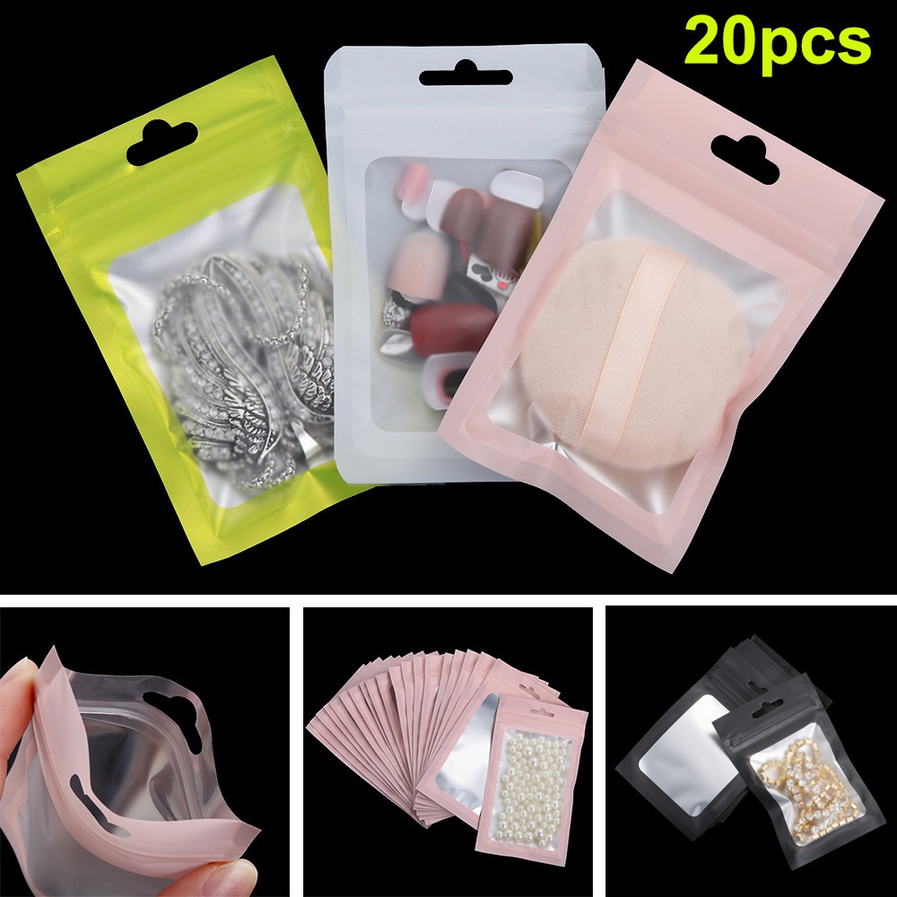 Set 20 túi zip nhựa tráng nhôm nhám chống thấm nước có lỗ treo nhiều màu sắc đựng thực phẩm tiện dụng