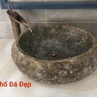 Bồn rửa mặt bằng đá làm 100% bằng đá cuội tự nhiên