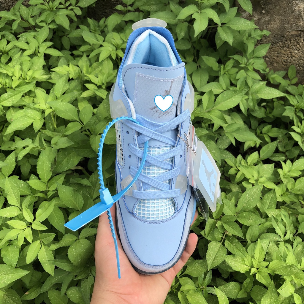Giày Jordan 4 Off White, Giày Sneaker JD4 Màu Xanh Thời Trang Nam Nữ Full Box Bill