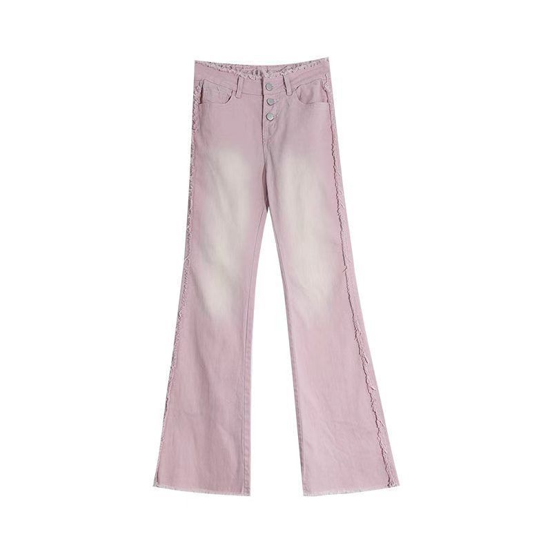 Pink micro jeans women's 2022 summer new high waist slim and thin edge design spicy girls bell bottoms