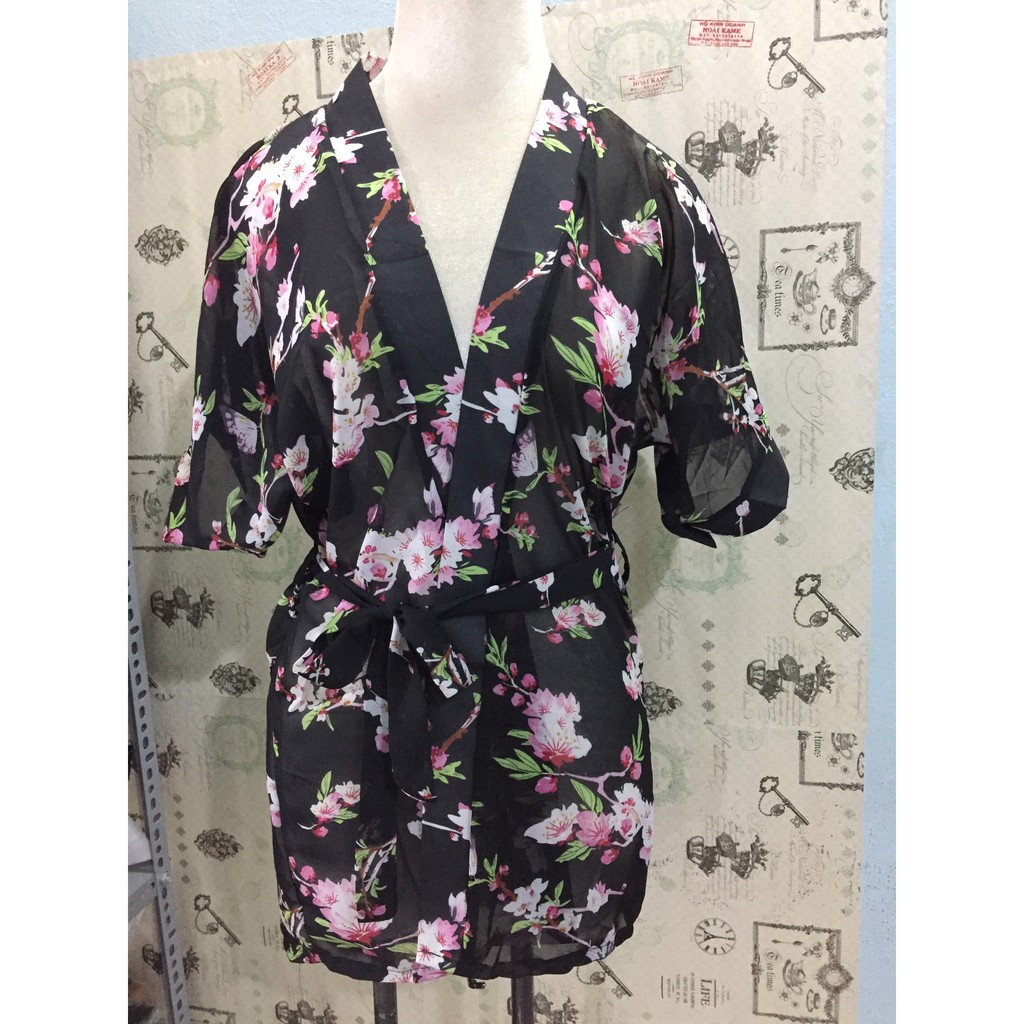 Áo choàng ngủ sexy phối hoa kèm chip cao cấp 3 màu
