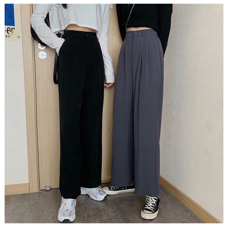 QKOOLE  Quần Dài Nữ Ống Đứng Lưng Cao Thời Trang Hàn Quốc