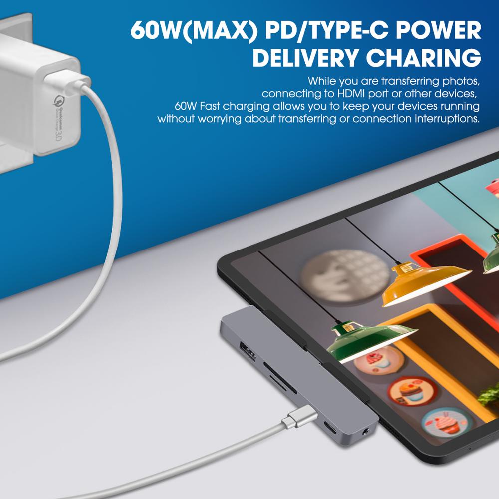 Hub Sạc USB C 7 Trong 1 Với Sạc 60W PD Cho Samsung tab S7/S7+ /S7fe/S8/S8 Plus/S8/S6 T860 Ultra