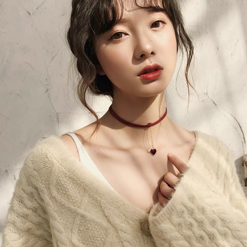 Vòng Cổ Choker Hai Lớp Mặt Trái Tim Phong Cách Hàn Quốc Thời Trang