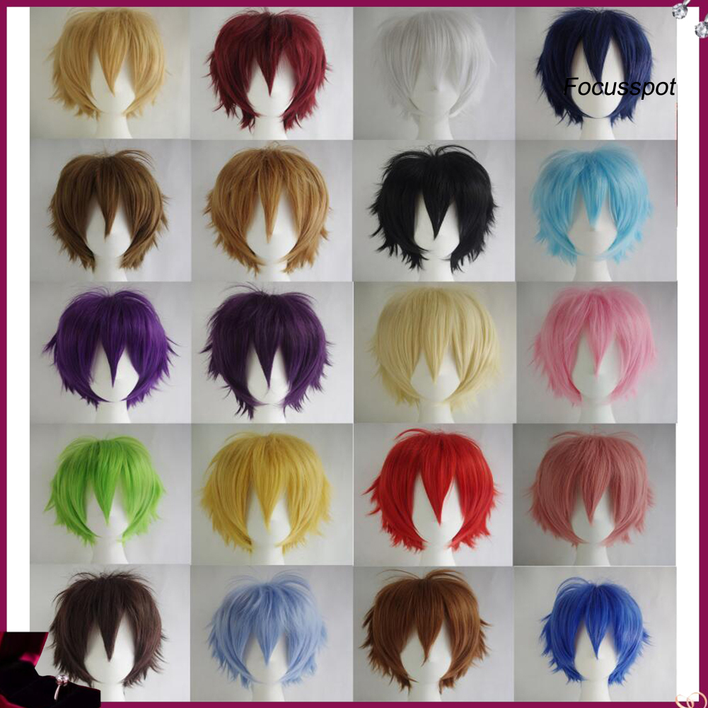 Men Women Multi-Color Short Straight Hairpiece Full Wig for Anime Party Cosplay