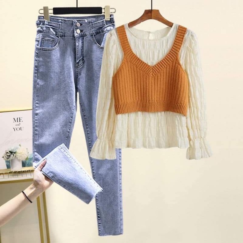 Set áo voan và gile ngắn