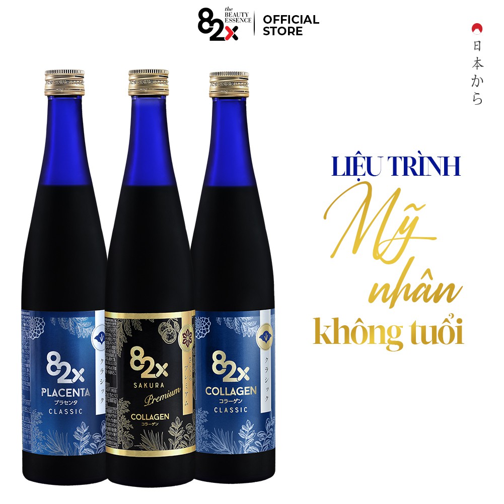 MỸ NHÂN KHÔNG TUỔI Combo 3 Chai 82X: PLACENTA + COLLAGEN + SAKURA COLLAGEN Nước Uống Đẹp Da Đến Từ Nhật Bản 500ml/Chai