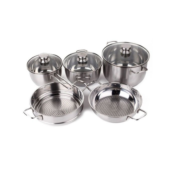 BỘ NỒI INOX 3 ĐÁY GỒM 3 NỒI 1 CHẢO 1 XỬNG FIVESTAR FS08CG1 + Tặng kèm bọt biển rửa chén bát