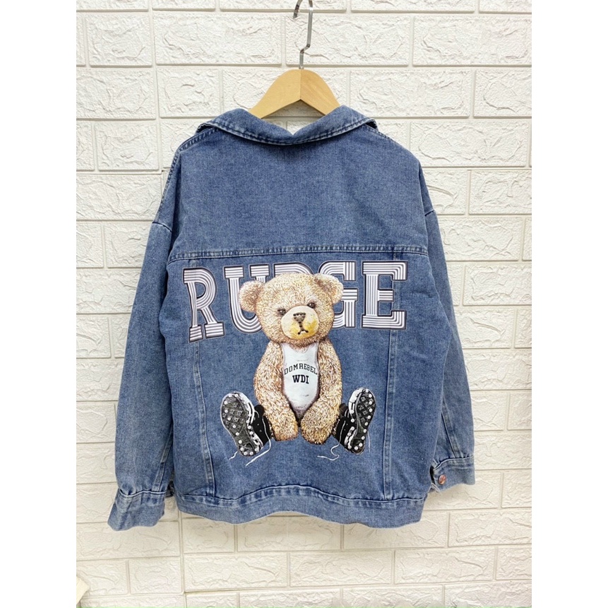 Áo Khoác Nữ Jean UNISEX Form Rộng GẤU Nam Nữ - Áo khoác bò denim GẤU nữ form rộng suông siêu dày dặn cúc đồng - TC130