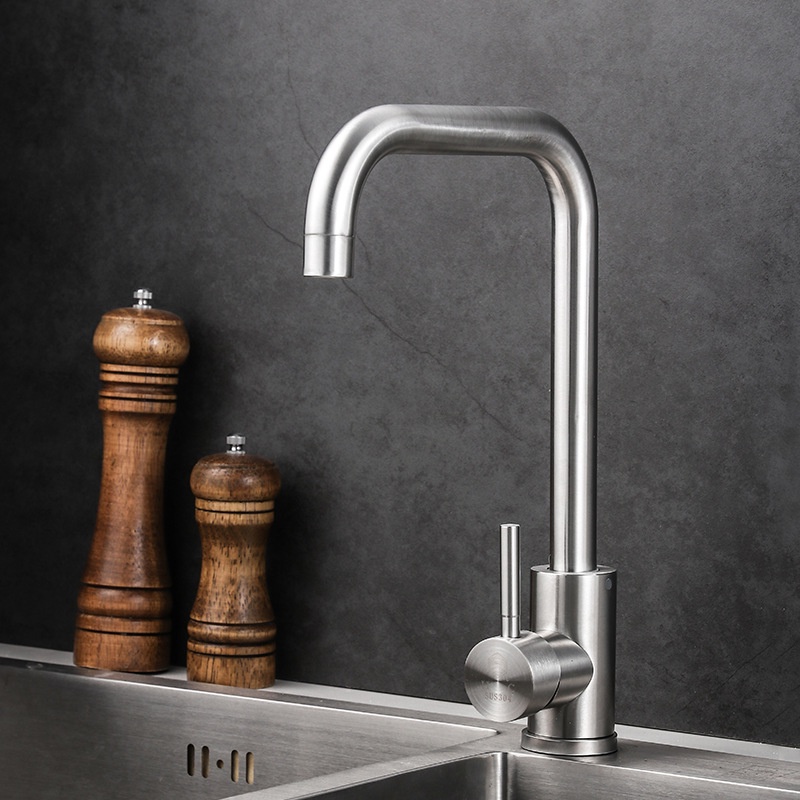 Vòi chậu rửa bát inox 304 nóng lạnh,loại vòi cong chữ u lớn thép không bảo hành 24 tháng (Tặng dây)-Sentaku