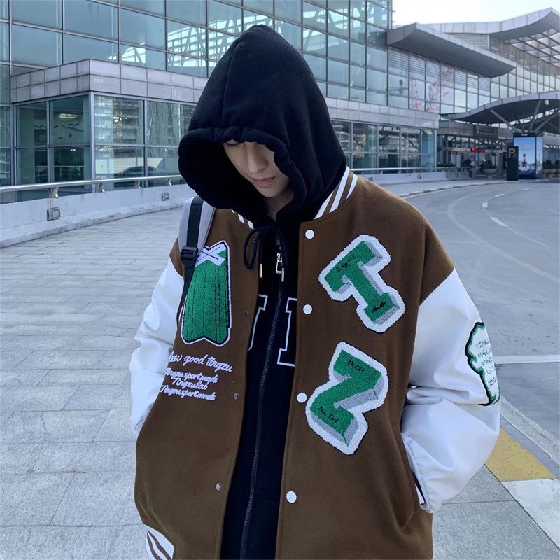 Áo Khoác Bóng Chày Chất Liệu Da Pu Thêu Họa Tiết Phong Cách hip hop Cá Tính Cho Nam