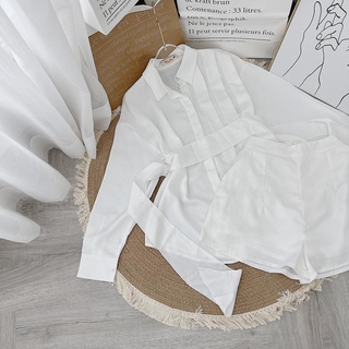 SET SƠ MI TRẮNG XẾP LY BO EO + SHORT