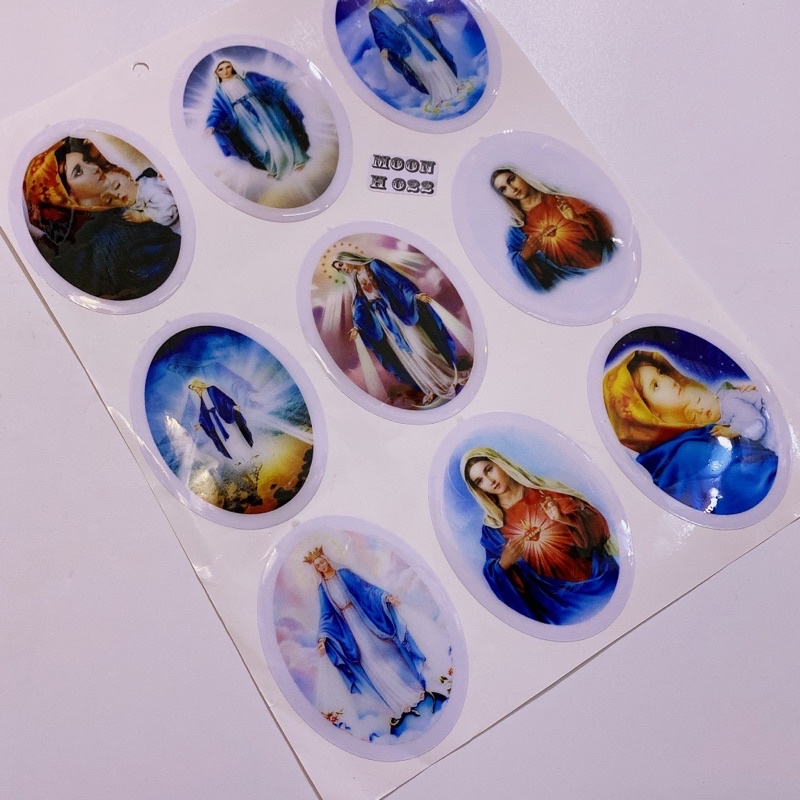 Tem nổi hình Đức Mẹ tờ 9 logo 8x6cm cao cấp dán xe máy, ô tô, mũ bảo hiểm chống thấm nước, chống bay màu