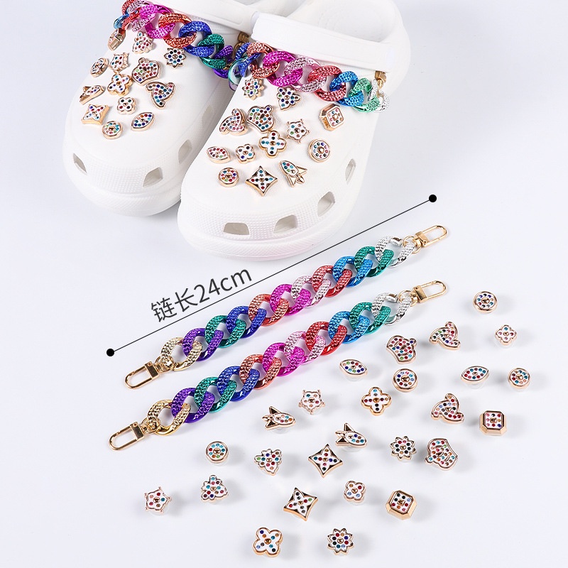 Set 27 Phụ Kiện Trang Trí Giày / Sân Vườn Hình Hoa Đính Đá Pha Lê Có Thể Tháo Rời Charms