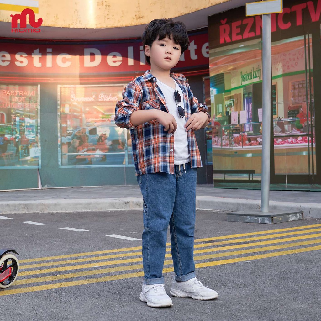 Quần jean cho bé trai 5-12 tuổi size 20-50 kg RIOMIO ống suông cotton jean USA phong cách Hàn Quốc kèm quà tặng - RM279