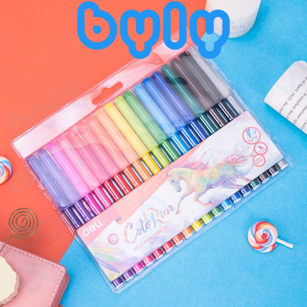 [Ship hỏa tốc] Vỉ bút lông màu Colorun Felt Pen Deli - ByLy Store 12 màu C10003 - 18 màu C10013 - 24 màu C10023