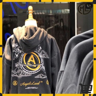 Áo hoodie angeland màu đen và xám vải nỉ lót bông
