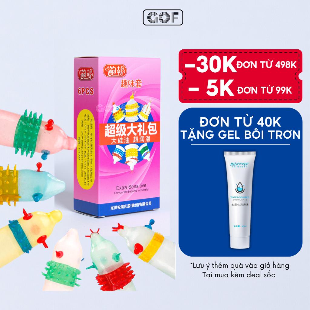 Bao cao su gai silicon mềm Extra Sensitive kéo dài thời quan quan hệ Hộp 6 cái bcs 6 kiểu – GoF Store