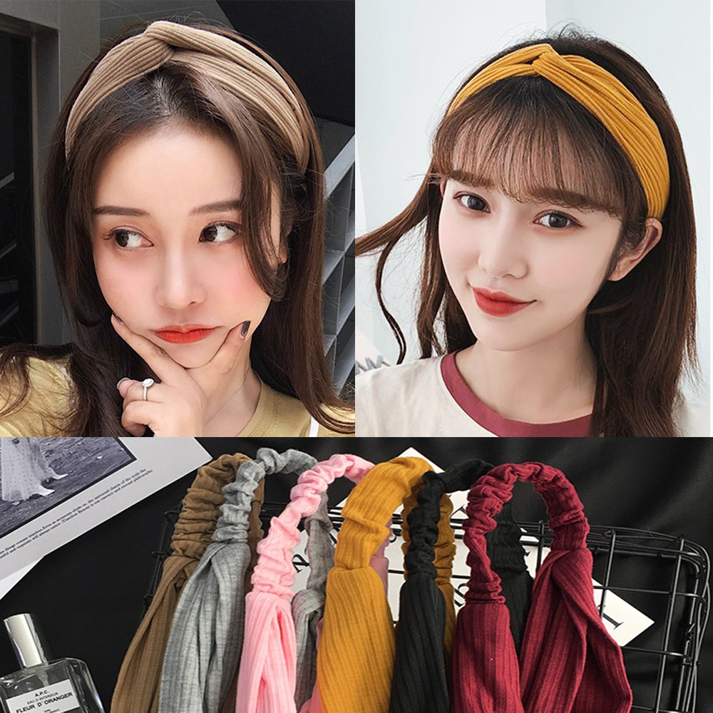 Băng Đô Turban Vải Mềm Sọc Chìm Đồng Màu Kiểu Dáng Hàn Quốc Dùng Cực Thích !