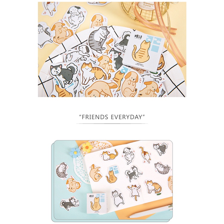 Sticker chủ đề Cún Và Mèo - Hộp 45 miếng dán trang trí sổ tay Bullet Journal - M218